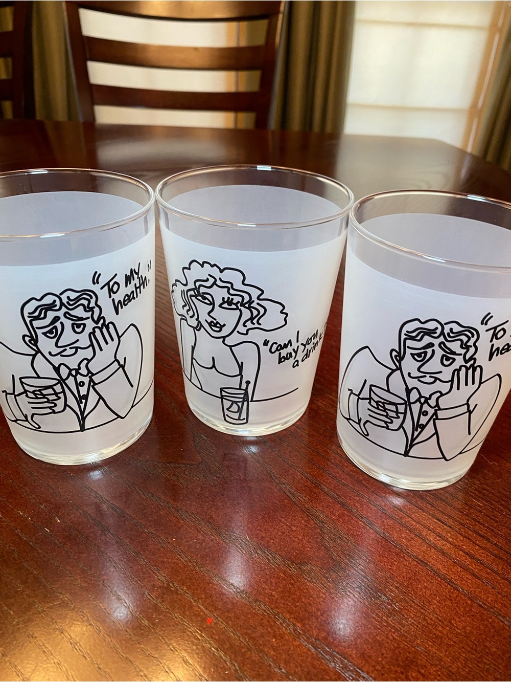 Frosted Cartoon Glass Tumblers 12 oz 5 in tall- White Frosted Set